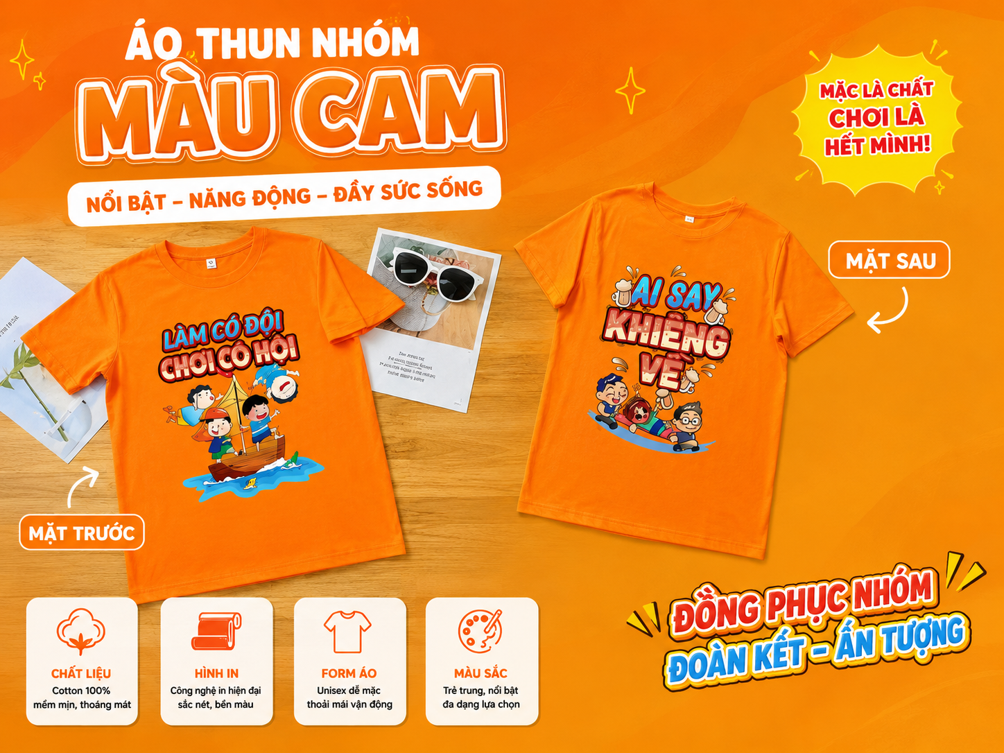 Áo Nhóm Cotton 4 Chiều In hình theo yêu cầu - Ảnh 3