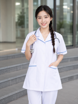 Blouse Điều Dưỡng Nữ Cotton Cao cấp - Viền Xanh