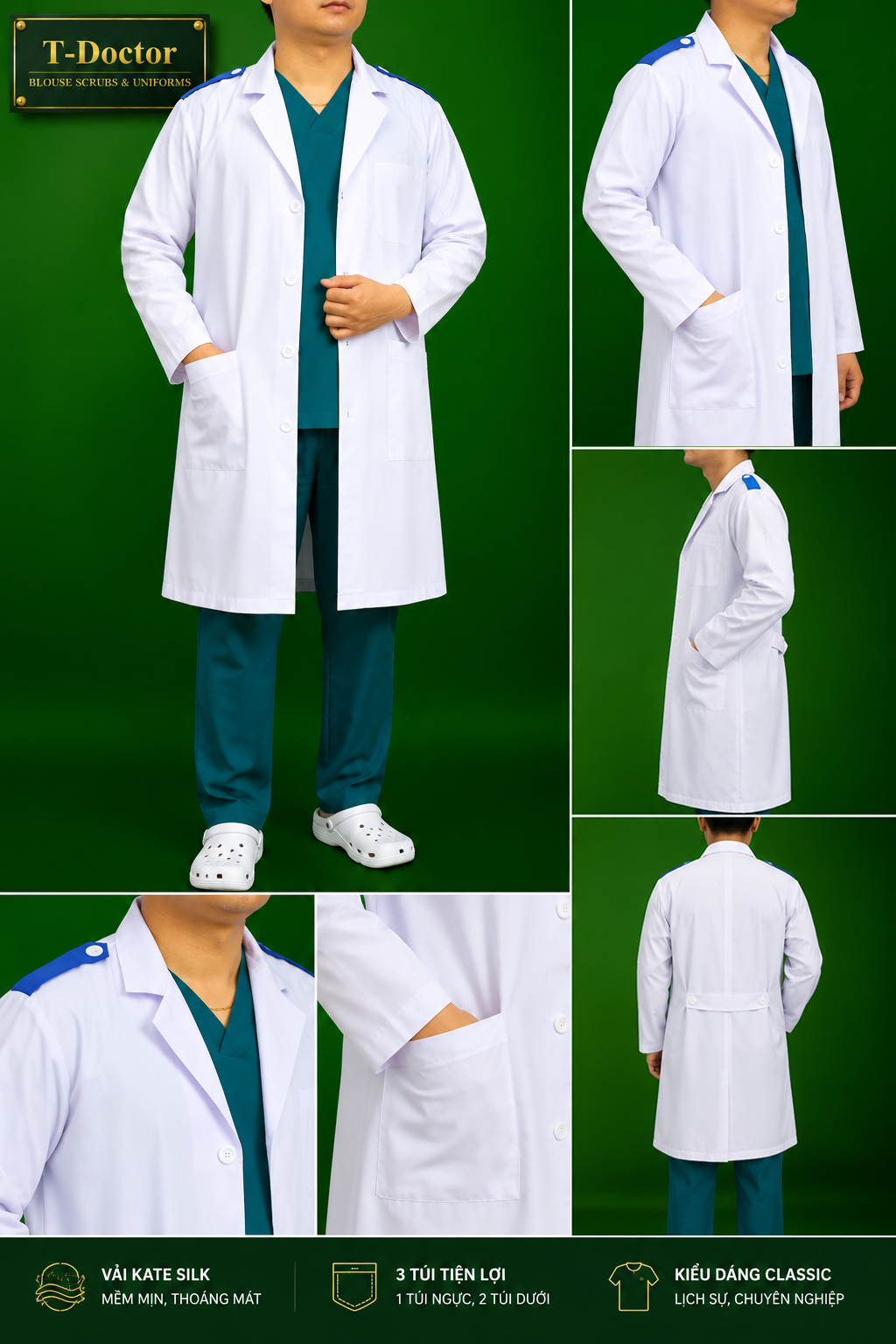 Blouse Sinh Viên Nam dài tay | Kate-S |Đồng Phục Thực Tập Y Dược | T-Doctor - Ảnh 3