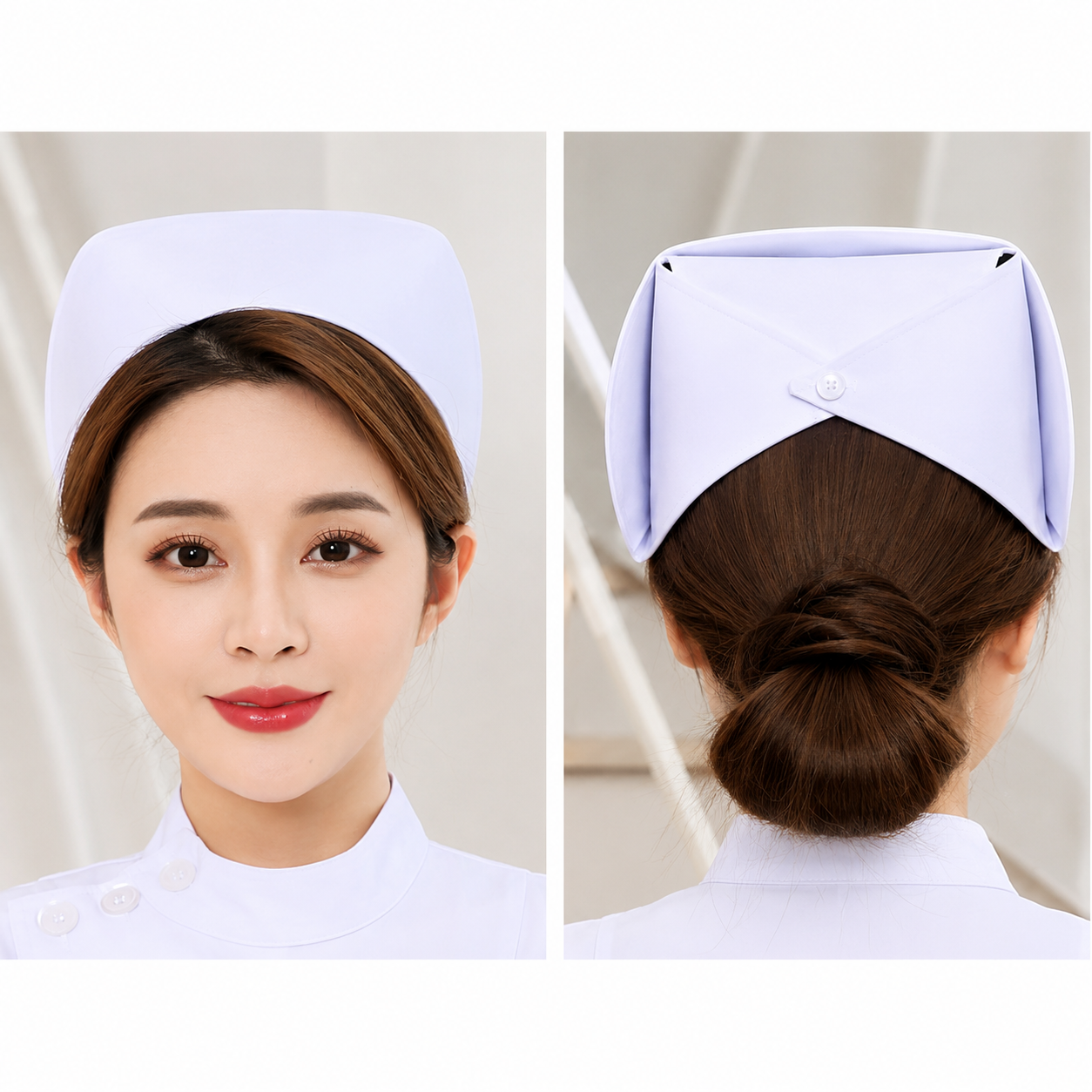 Nón Điều Dưỡng Trắng Xanh | Ép Keo Đứng Form, Có Nút Sau