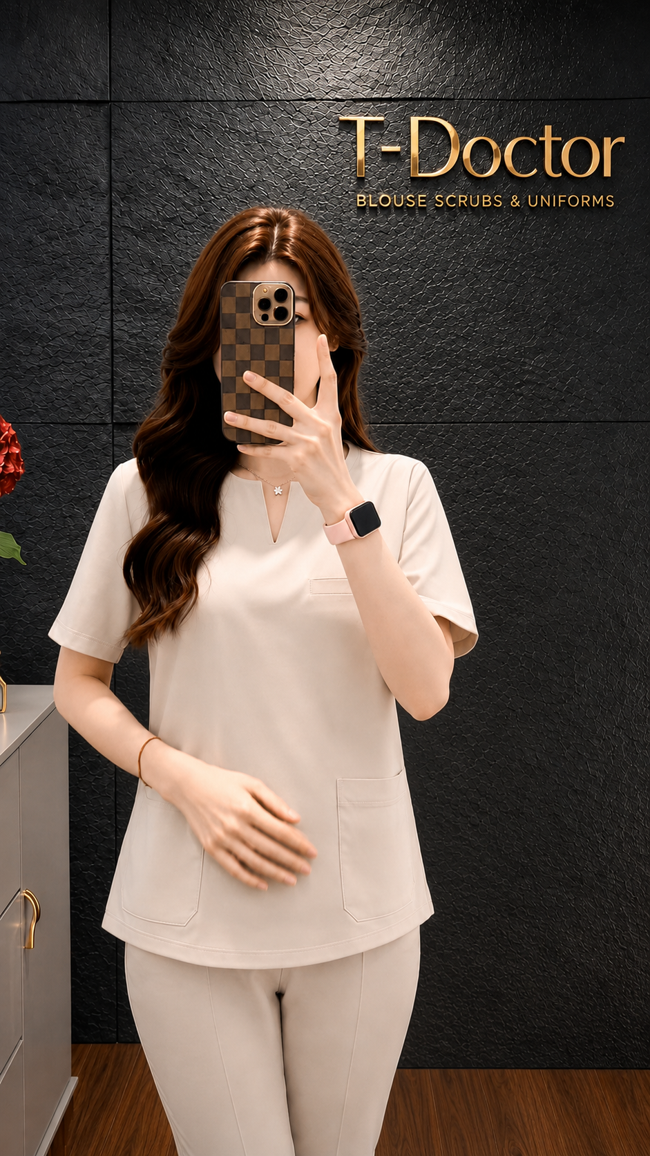 Scrubs cổ Tròn mổ V giọt nước - Ảnh 2