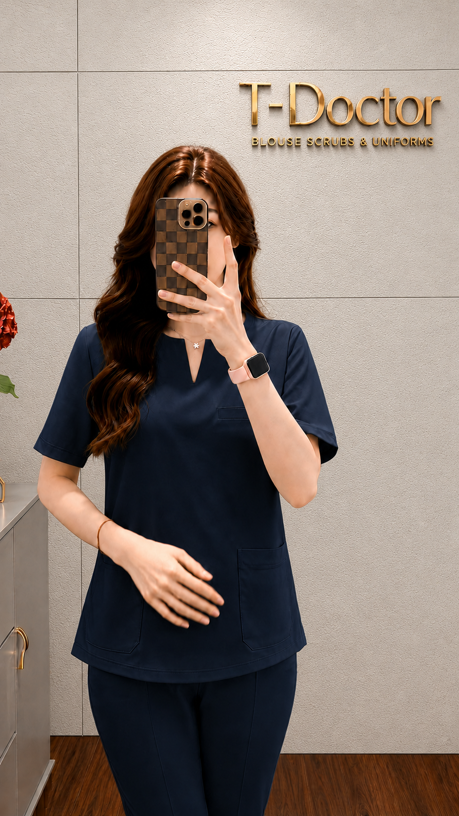Scrubs cổ Tròn mổ V giọt nước - Ảnh 3