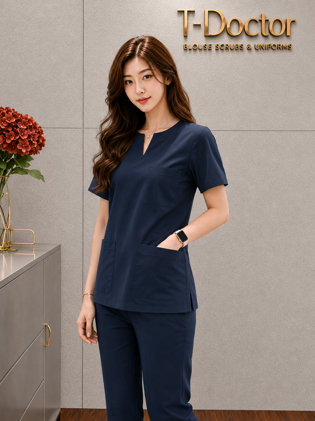 Scrubs cổ Tròn mổ V giọt nước - Ảnh 11