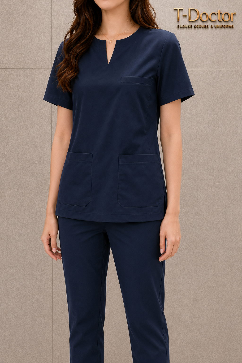 Scrubs cổ Tròn mổ V giọt nước - Ảnh 4