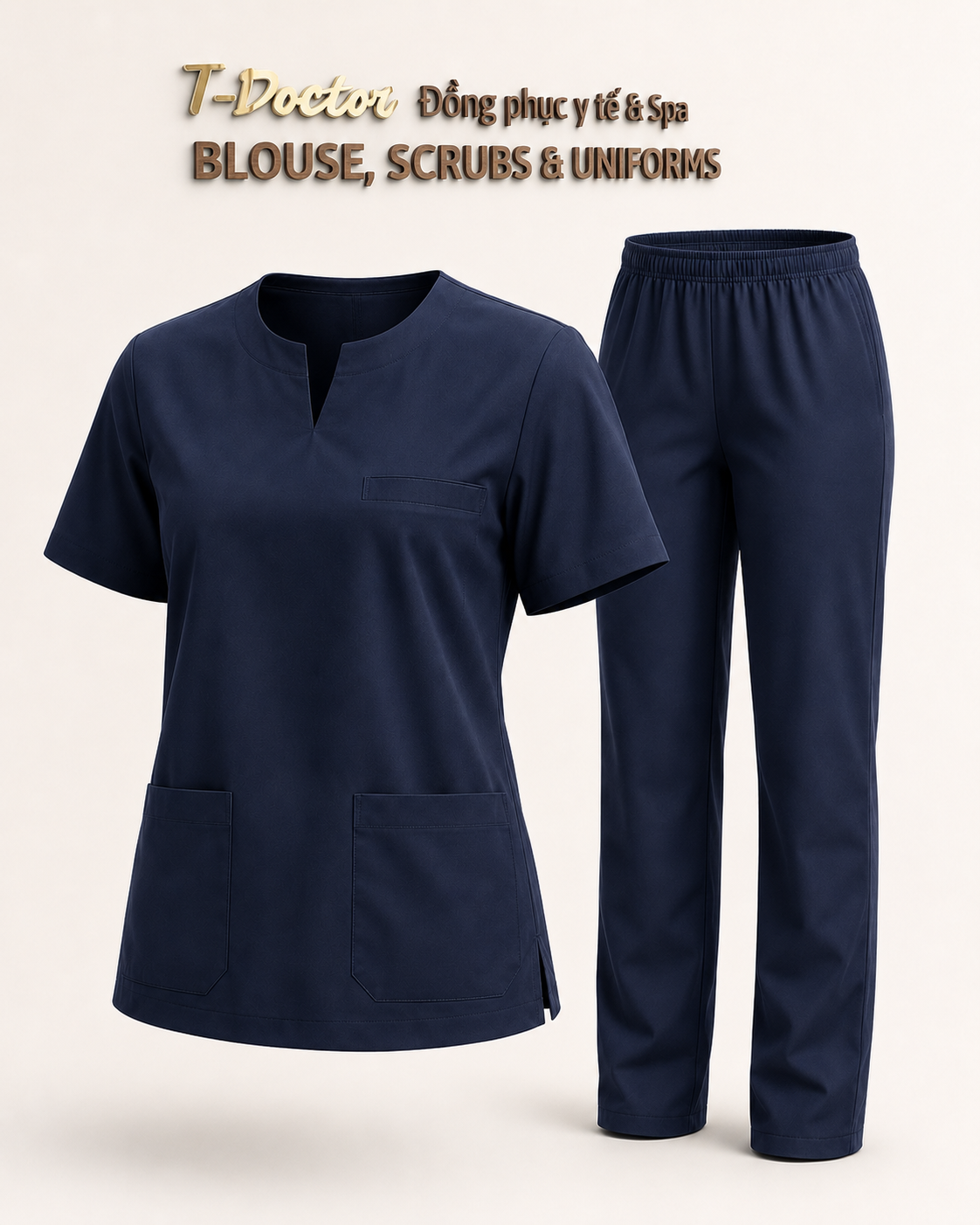 Scrubs cổ Tròn mổ V giọt nước - Ảnh 5