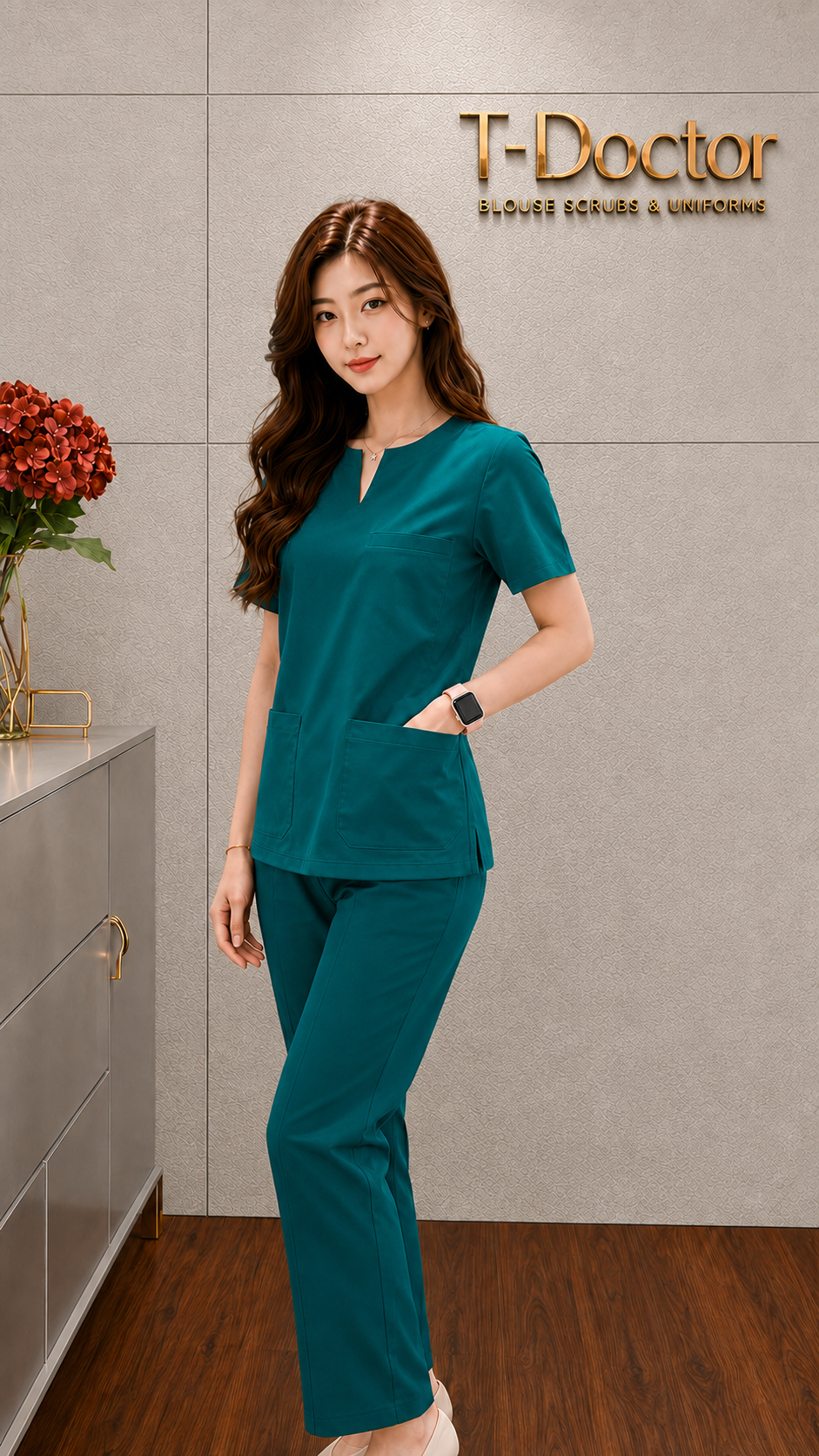 Scrubs cổ Tròn mổ V giọt nước - Ảnh 13